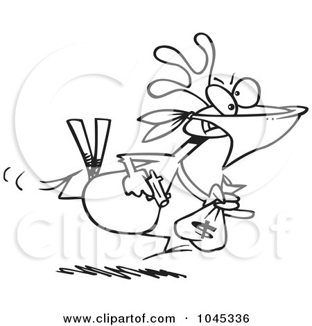 Royalty-Free (RF) Clip Art Illustration of a Cartoon Black And White Outline Design Of A Chicken Thief by toonaday