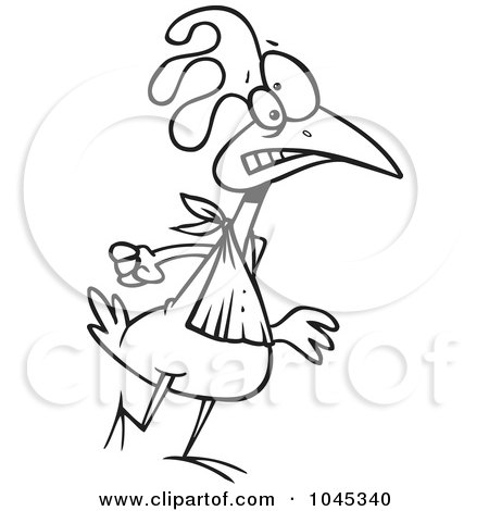 Royalty-Free (RF) Clip Art Illustration of a Cartoon Black And White Outline Design Of A Walking Chicken by toonaday