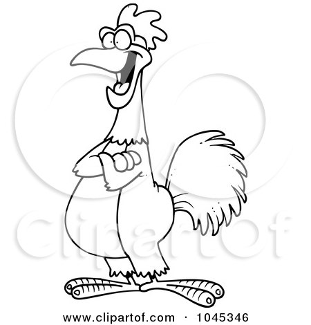 Royalty-Free (RF) Clip Art Illustration of a Cartoon Black And White Outline Design Of A Happy Rooster by toonaday