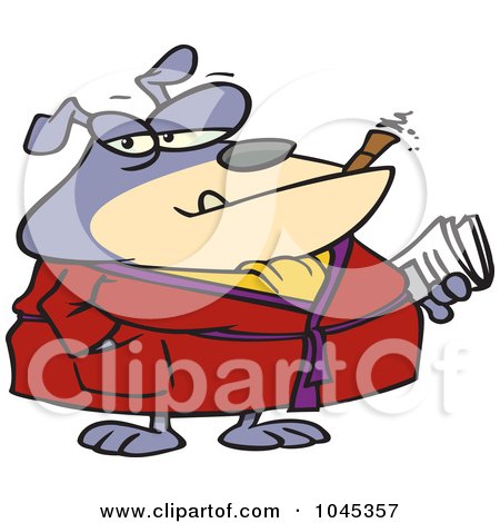 Royalty-Free (RF) Clip Art Illustration of a Cartoon Bulldog Smoking A Cigar In His Robe by toonaday