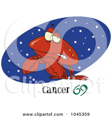 Royalty-Free (RF) Clip Art Illustration of a Cartoon Cancer Crab Over A Starry Black Oval by toonaday