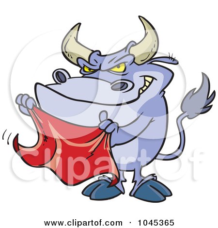 Royalty-Free (RF) Clip Art Illustration of a Cartoon Bull Waving A Cape by toonaday