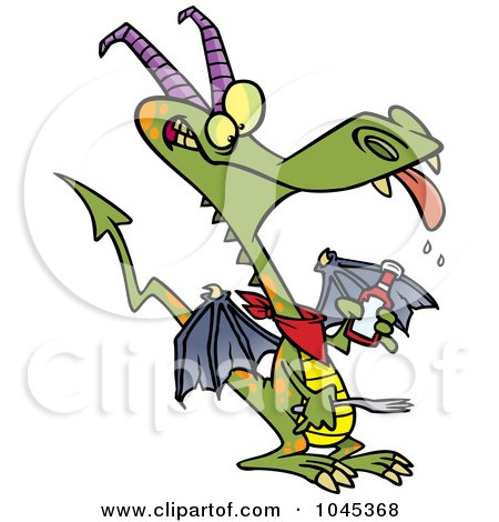 Royalty-Free (RF) Clip Art Illustration of a Cartoon Dragon Holding Ketchup by toonaday