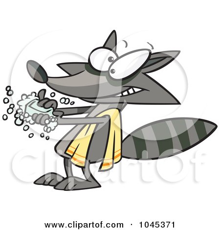 Royalty-Free (RF) Clip Art Illustration of a Cartoon Raccoon Washing His Hands by toonaday