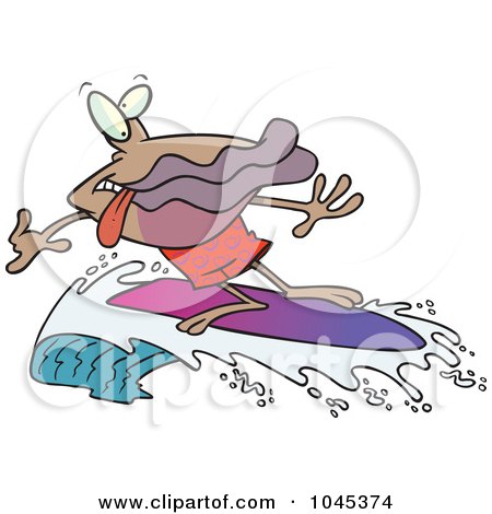 Royalty-Free (RF) Clip Art Illustration of a Cartoon Clam Surfing by toonaday