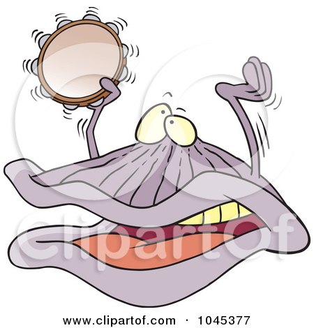 Royalty-Free (RF) Clip Art Illustration of a Cartoon Clam Playing A Clam Playing A Tambourine by toonaday