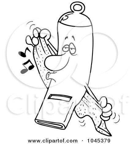 Royalty-Free (RF) Clip Art Illustration of a Cartoon Black And White Outline Design Of A Clean Whistle Towel Drying by toonaday