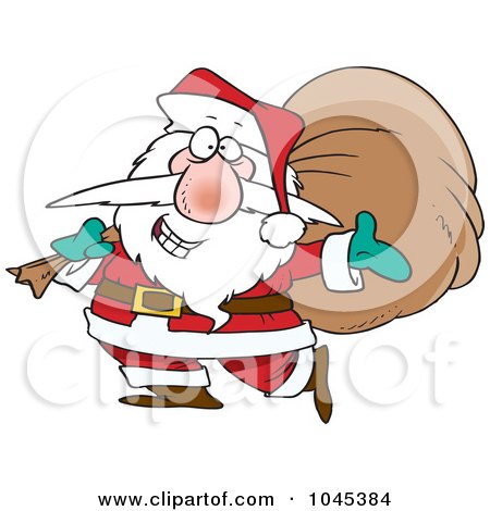 Royalty-Free (RF) Clip Art Illustration of a Cartoon Santa Happily Carrying A Sack by toonaday