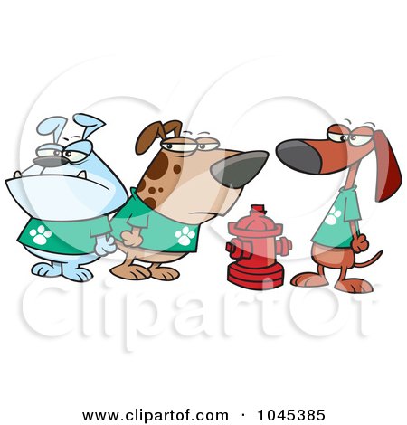 Royalty-Free (RF) Clip Art Illustration of a Cartoon Clique Of Dogs By A Hydrant by toonaday