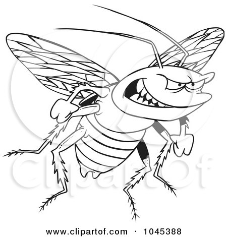 Royalty-Free (RF) Clip Art Illustration of a Cartoon Black And White Outline Design Of An Evil Cockroach by toonaday