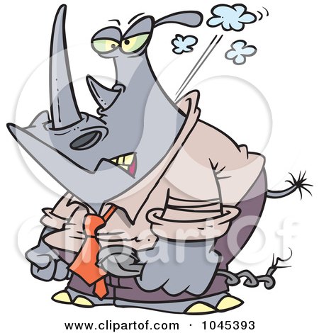 Royalty-Free (RF) Clip Art Illustration of a Cartoon Mad Business Rhino Blowing His Collar by toonaday