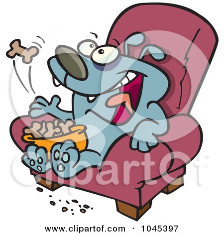 Royalty-Free (RF) Clip Art Illustration of a Cartoon Lazy Dog Eating Biscuits On A Chair by toonaday