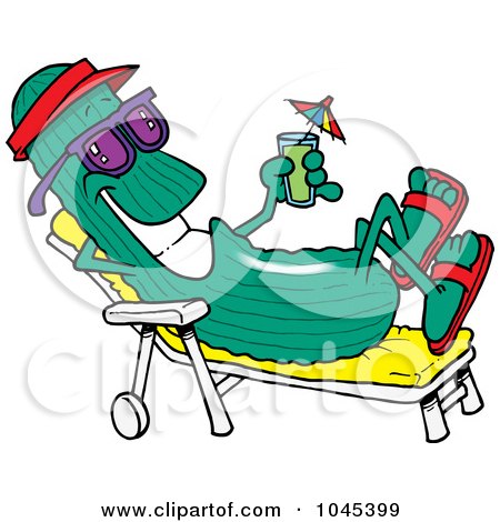 Royalty-Free (RF) Clip Art Illustration of a Cartoon Cool Cucumber In A Lounge Chair by toonaday