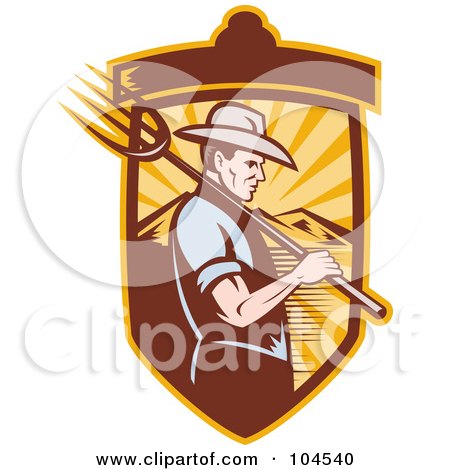 Royalty-Free (RF) Clipart Illustration of a Farmer With A Pitchfork Logo by patrimonio