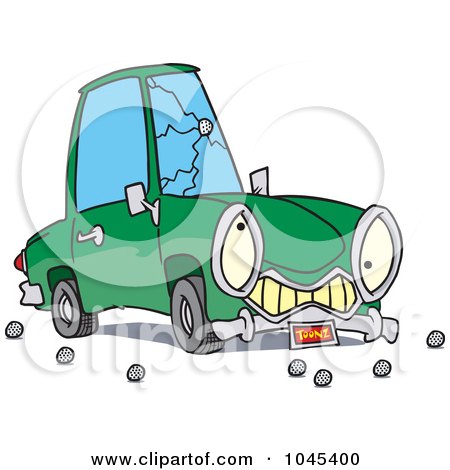 Royalty-Free (RF) Clip Art Illustration of a Cartoon Car With A Cracked Windshield by toonaday