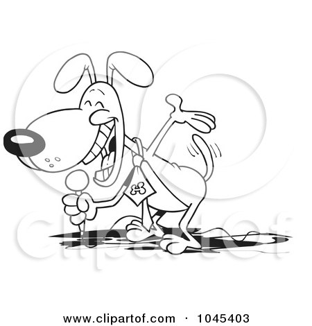 Royalty-Free (RF) Clip Art Illustration of a Cartoon Black And White Outline Design Of A Comedian Dog by toonaday