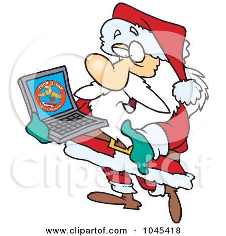 Royalty-Free (RF) Clip Art Illustration of a Cartoon Santa Carrying A Laptop by toonaday