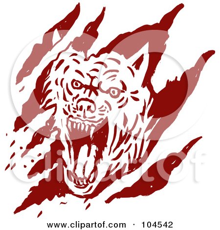 Royalty-Free (RF) Clipart Illustration of a Red Wolf Attacking With Scratches by patrimonio