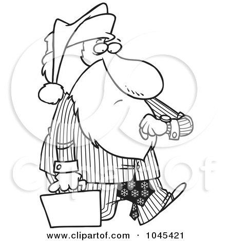 Royalty-Free (RF) Clip Art Illustration of a Cartoon Black And White Outline Design Of A Corporate Santa by toonaday