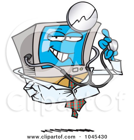 Royalty-Free (RF) Clip Art Illustration of a Cartoon Desktop Computer Doctor by toonaday