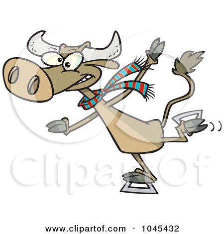 Royalty-Free (RF) Clip Art Illustration of a Cartoon Cow Ice Skating by toonaday