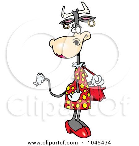 Royalty-Free (RF) Clip Art Illustration of a Cartoon Female Cow Carrying A Purse by toonaday