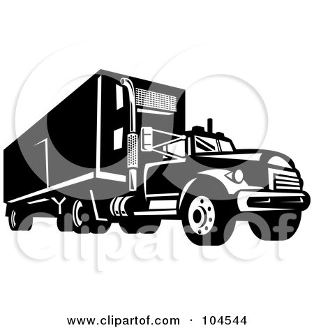 Royalty-Free (RF) Clipart Illustration of a Black And White Driving Big Rig Truck by patrimonio