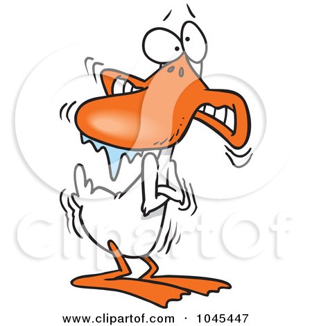 Royalty-Free (RF) Clip Art Illustration of a Cartoon Shivering Cold Duck by toonaday
