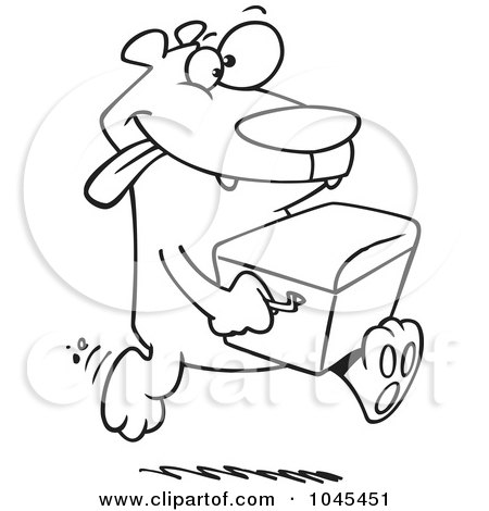 Royalty-Free (RF) Clip Art Illustration of a Cartoon Black And White Outline Design Of A Bear Stealing A Cooler by toonaday