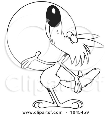 Royalty-Free (RF) Clip Art Illustration of a Cartoon Black And White Outline Design Of A Coyote Howling by toonaday