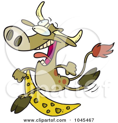 Royalty-Free (RF) Clip Art Illustration of a Cartoon Cow Jumping Over The Moon by toonaday