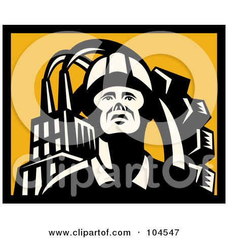 Royalty-Free (RF) Clipart Illustration of a Yellow And Black Factory Worker Logo by patrimonio
