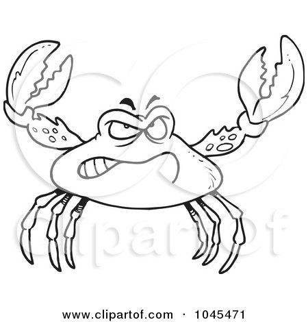 Royalty-Free (RF) Clip Art Illustration of a Cartoon Black And White Outline Design Of A Tough Crab by toonaday