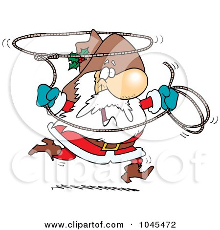 Royalty-Free (RF) Clip Art Illustration of a Cartoon Cowboy Santa Swinging A Lasso by toonaday