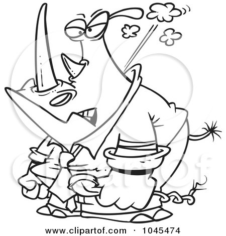Royalty-Free (RF) Clip Art Illustration of a Cartoon Black And White Outline Design Of A Mad Business Rhino Blowing His Collar by toonaday