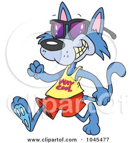 Royalty-Free (RF) Clip Art Illustration of a Cartoon Cat Walking And Wearing Sunglasses by toonaday