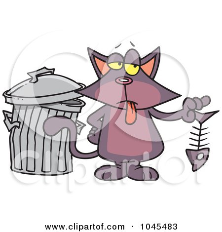 Royalty-Free (RF) Clip Art Illustration of a Cartoon Cat Holding A Fish Bone by toonaday