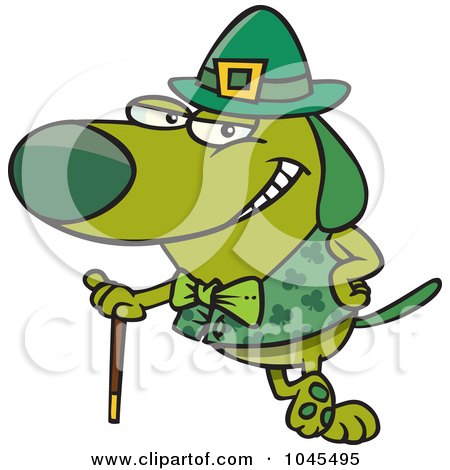 Royalty-Free (RF) Clip Art Illustration of a Cartoon St Patricks Day Dog Leaning On A Cane by toonaday
