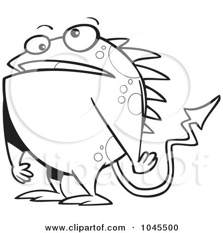 Royalty-Free (RF) Clip Art Illustration of a Cartoon Black And White Outline Design Of A Monster With Spikes by toonaday