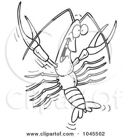 Royalty-Free (RF) Clip Art Illustration of a Cartoon Black And White Outline Design Of A Happy Crawdad by toonaday