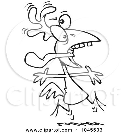 Royalty-Free (RF) Clip Art Illustration of a Cartoon Black And White Outline Design Of A Crazy Rooster by toonaday
