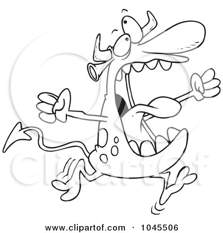 Royalty-Free (RF) Clip Art Illustration of a Cartoon Black And White Outline Design Of A Crazy Monster by toonaday