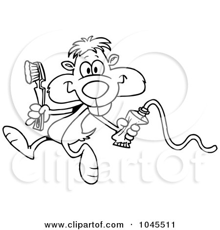 Royalty-Free (RF) Clip Art Illustration of a Cartoon Black And White Outline Design Of A Dental Gopher by toonaday