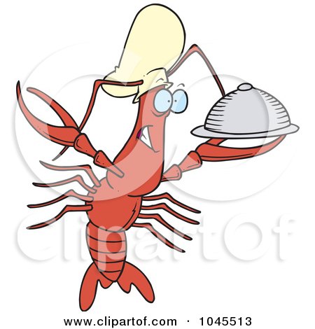 Royalty-Free (RF) Clip Art Illustration of a Cartoon Chef Crawdad Holding A Platter by toonaday