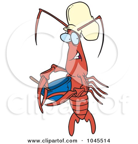 Royalty-Free (RF) Clip Art Illustration of a Cartoon Chef Crawdad Using A Mixing Bowl by toonaday