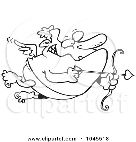 Royalty-Free (RF) Clip Art Illustration of a Cartoon Black And White Outline Design Of A Chubby Cupid by toonaday