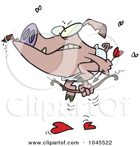 Royalty-Free (RF) Clip Art Illustration of a Cartoon Cupid Pig Smoking A Cigar by toonaday