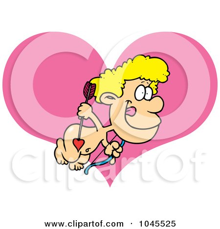 Royalty-Free (RF) Clip Art Illustration of a Cartoon Cupid Boy Over A Heart by toonaday