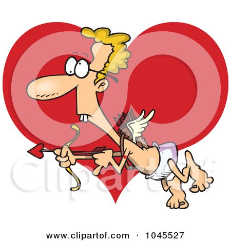 Royalty-Free (RF) Clip Art Illustration of a Cartoon Goofy Cupid Over A Heart by toonaday