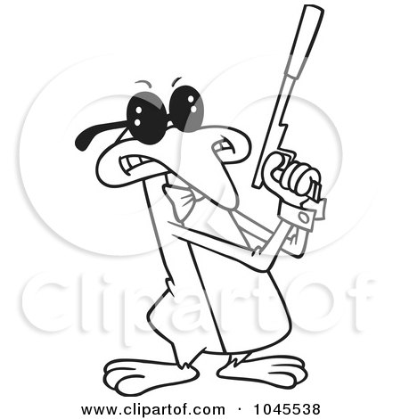 Royalty-Free (RF) Clip Art Illustration of a Cartoon Black And White Outline Design Of A Penguin Agent by toonaday